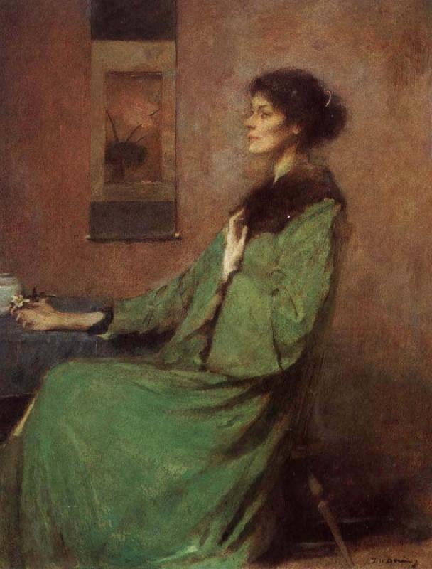 Thomas Wilmer Dewing Portrait of lady holding one rose Germany oil painting art